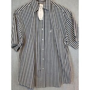 Walt Disney Shirt Mens M Seersucker Blue White Mickey Mouse Logo Button Up NEW‎